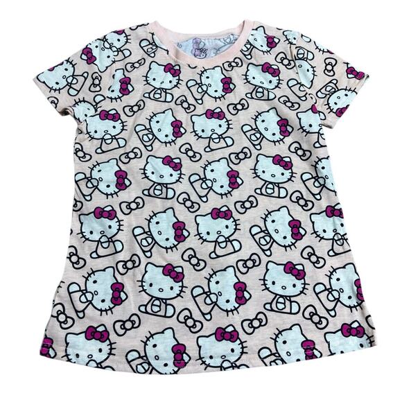 Hello Kitty Girls T-Shirt Size 12 Pink Allover Print Cartoon Graphic Tee Sanrio - Picture 1 of 5
